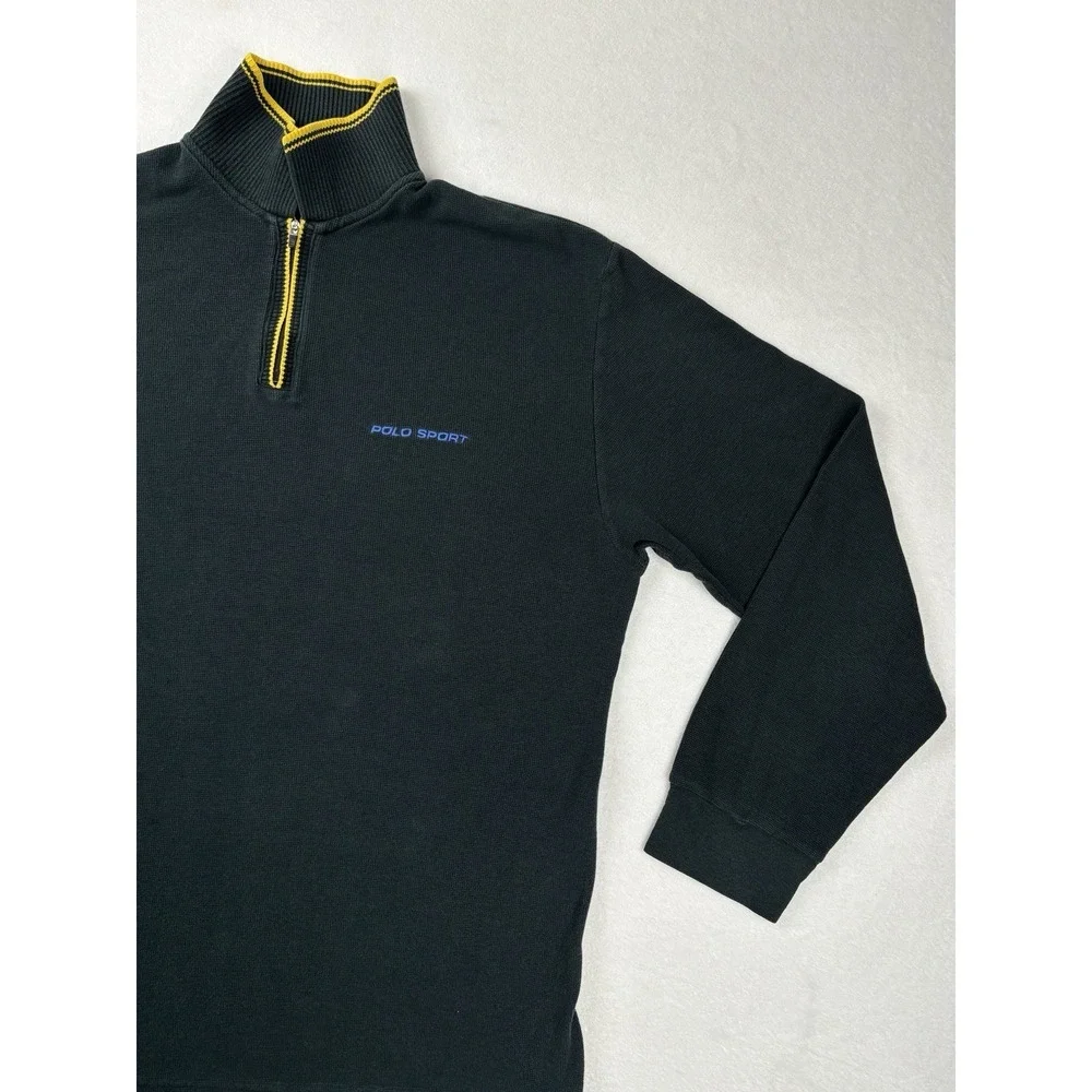 Polo Sport Ralph Lauren‎ Quarter Zip Pullover Green Yellow Waffle Knit Size M